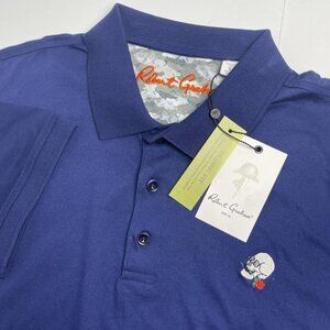 Robert Graham Men's Small Skull Rose Polo Navy Blue Classic Fit Short Sleeve NEW